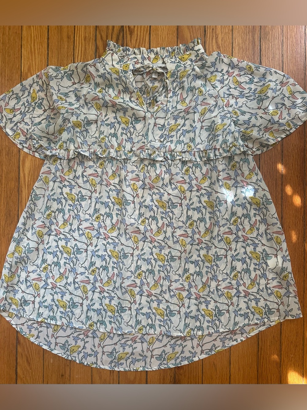 Hayden Floral Ruffle Blouse Large Flutter Sleeve Tie Neck Cottagecore 1071 - Picture 7 of 9